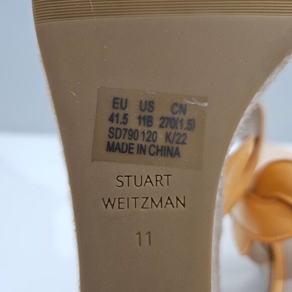 Stuart Weitzman Twist Sandal Womens 11 Mango Leather Jute Espadrille Wedge - Picture 13 of 14